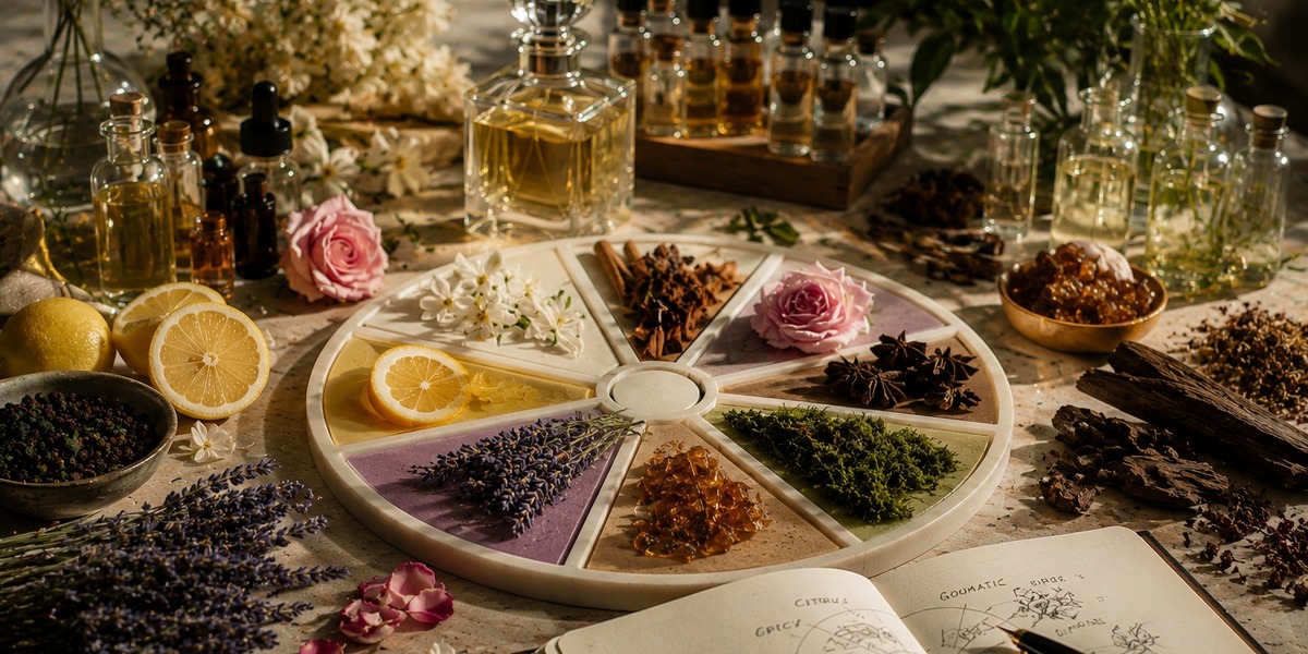 Fragrance wheel — the eight families of perfumery