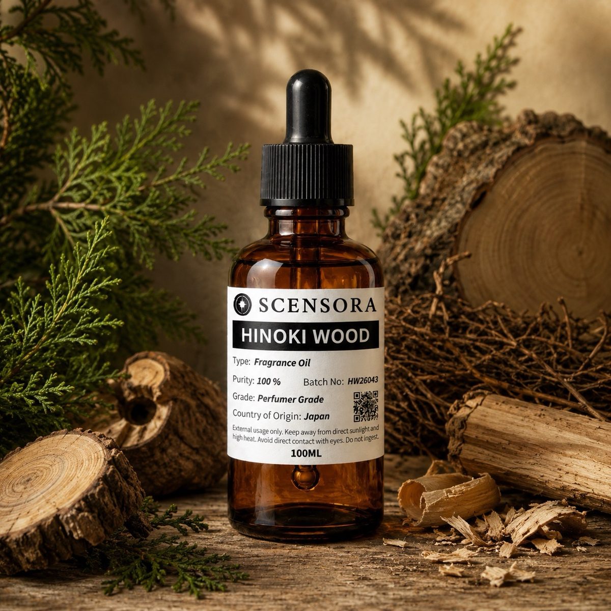 Scensora Hinoki Wood fragrance oil, perfumer-grade, 100ml to 5kg
