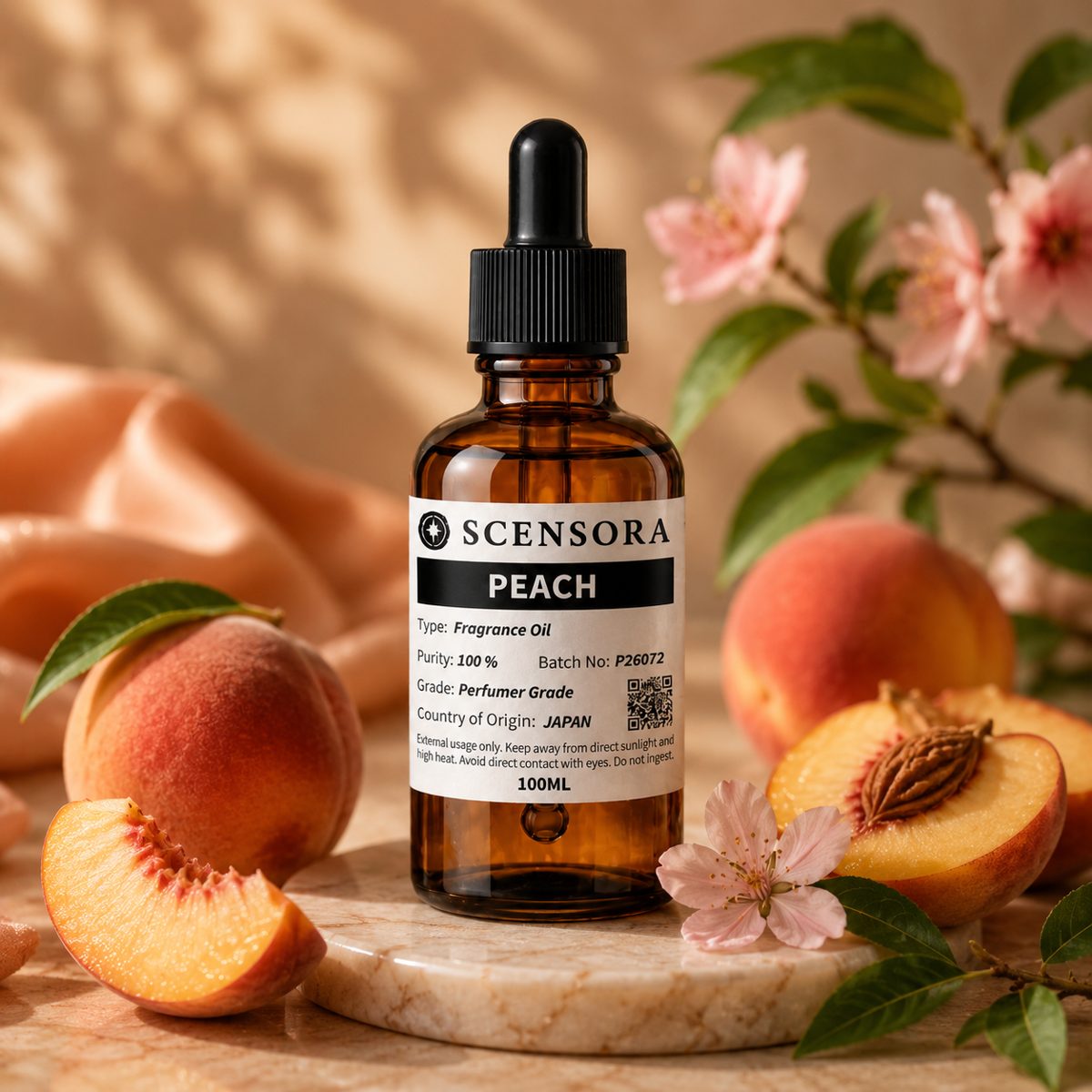 Scensora Peach fragrance oil, perfumer-grade, 100ml to 5kg