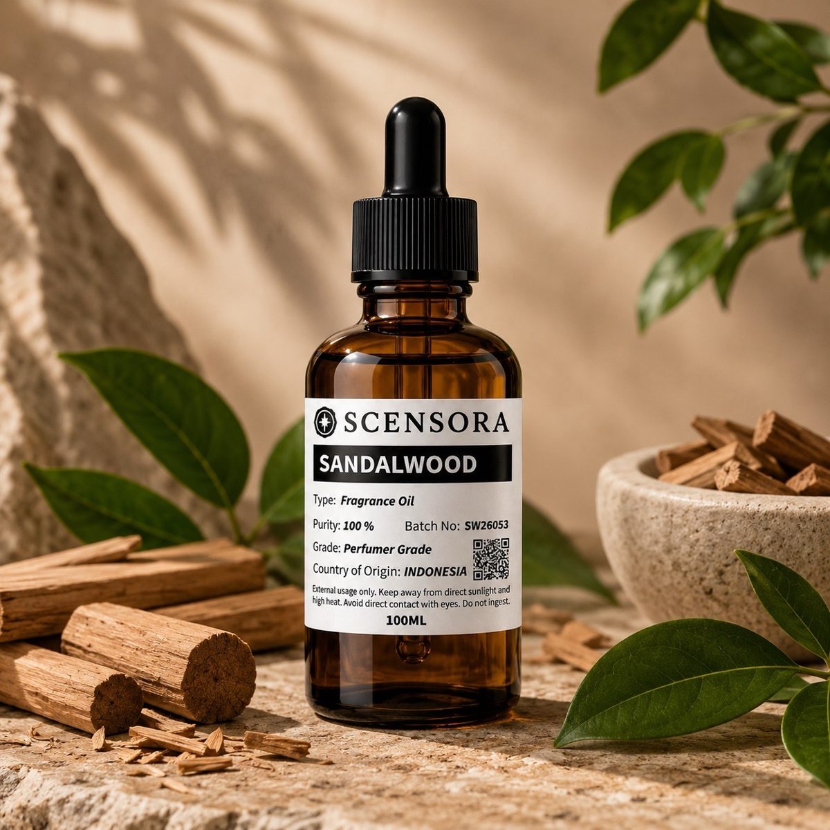 Scensora Sandalwood fragrance oil, perfumer-grade, 100ml to 5kg